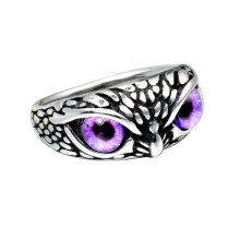 Men's Women's Vintage Animal Owl Head Gothic Biker Gemstone Ring Silver Purple Size 9