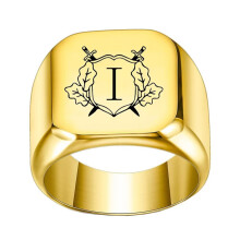 Stainless Steel Personalized Square Initial Alphabet A to Z Ring for Men Women Gold I Size 15