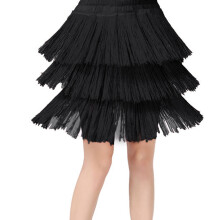 Latin Skirt for Girls Tassel Dance Ballroom Layered Fringe Kids Dress Dancewear(170 14-15 Years,Black)