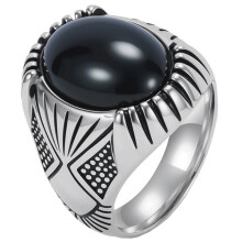 Men's Stainless Steel Vintage Punk Black Gemstone Ring Silver Size 8