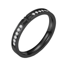 Women's Stainless Steel Cubic Zirconia Inlay 3MM Personalized Cross Prayer Lucky Band Ring Black Size 11