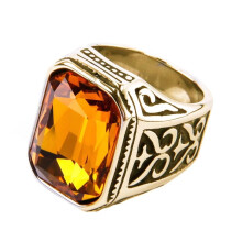 Men's Stainless Steel Vintage Wedding Promise Engagement Ring with Big Stone Gold Black Orange Size 11