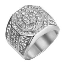 Men's Stainless Steel Octagonal CZ Ring Hip Hop Style Size