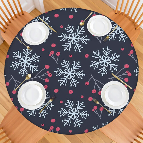 Decore a casa com esta toalha de mesa redonda de 112 cm (44 polegadas), com borda elástica e estampas natalinas festivas. 1