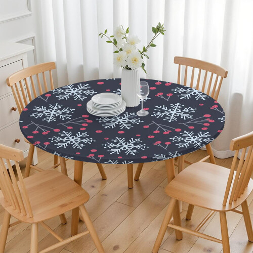 Decore a casa com esta toalha de mesa redonda de 112 cm (44 polegadas), com borda elástica e estampas natalinas festivas. 2