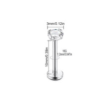 Labret piercing studs G23Titanium16G10mm x3mm2 stuks