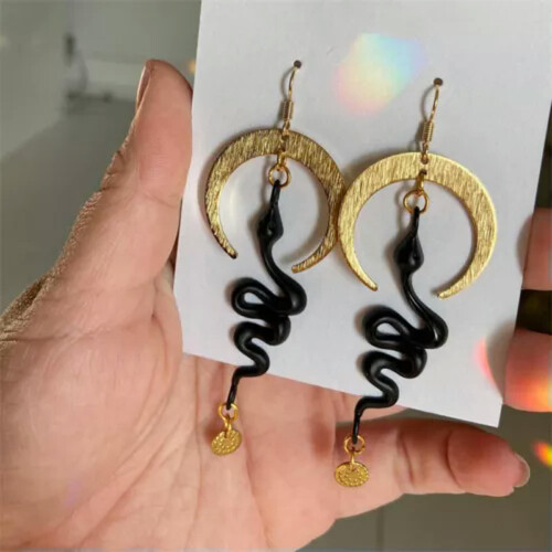 Boho Damen Goldplattierte Schlangen-Mond-Ohrringe