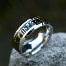 Bague runique viking en titane, style nordique vintage, couleur or, taille 10