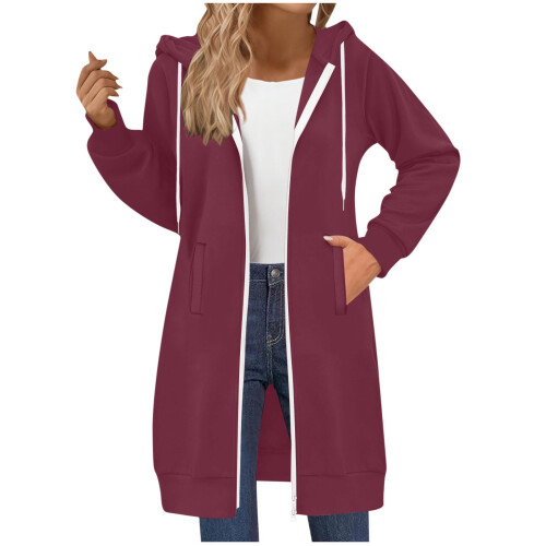 Damen-Kapuzenpullover, einfarbig, langärmelig, biegsam 1