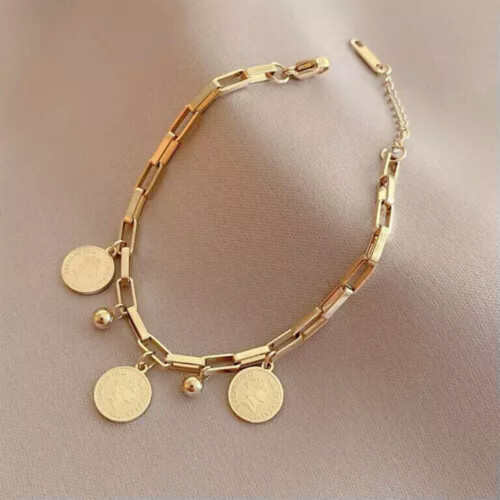 Gold Plated Beaded Queen Charm Bracelet Bangle