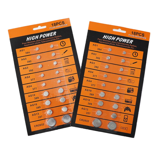 18Pack Button Cell Batteries Button Battery Set AG1/AG3/AG4/AG10/AG13/CR2032 2