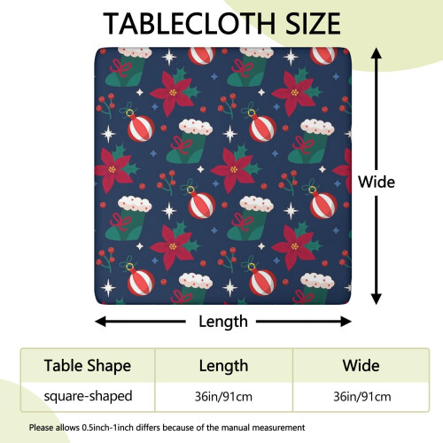 Toalha de mesa natalina quadrada com borda elástica, 91 x 91 cm (36 x 36 polegadas) 1