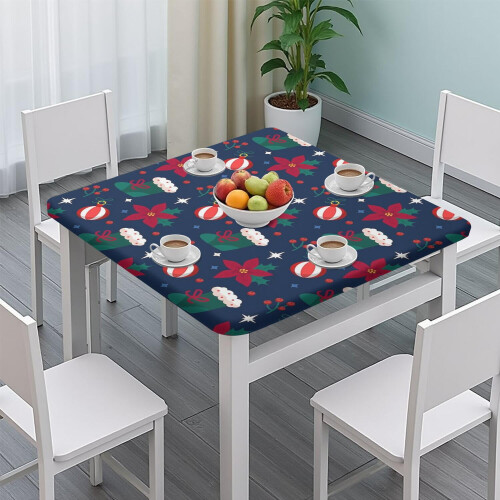 Toalha de mesa natalina quadrada com borda elástica, 91 x 91 cm (36 x 36 polegadas) 2