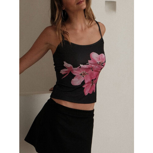 Γυναικεία αμάνικα τοπ με δαντέλα και crop top σε διάφανο πλέγμα, με τιράντες και 1
