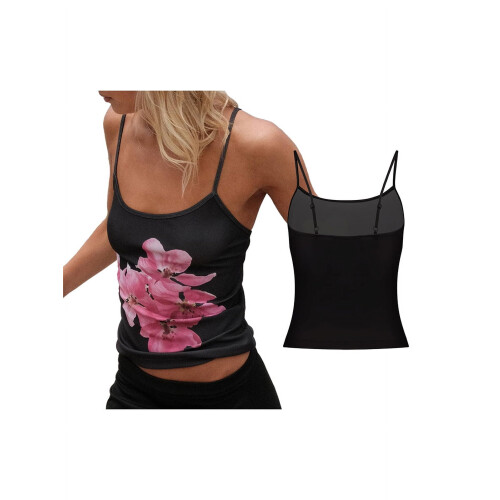 Γυναικεία αμάνικα τοπ με δαντέλα και crop top σε διάφανο πλέγμα, με τιράντες και 2