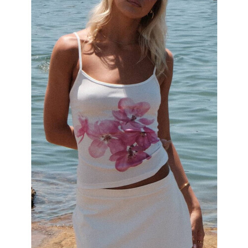 Γυναικεία αμάνικα τοπ με δαντέλα και crop top σε διάφανο πλέγμα, με τιράντες και 1