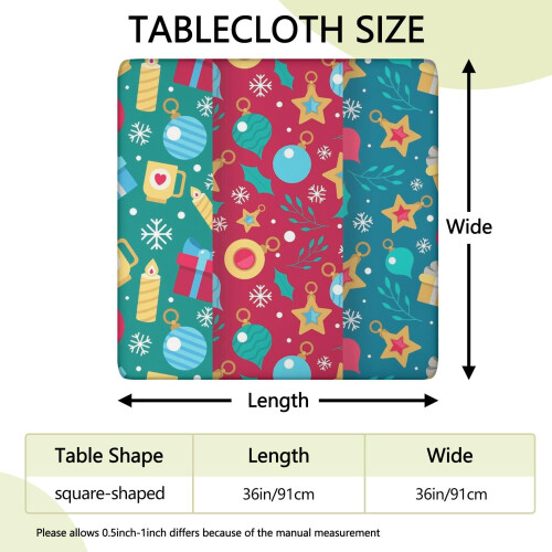 Toalha de mesa sazonal para festas, 91x91 cm (36x36 polegadas), com bainha elástica e estampa natalina em elastano resistente a amassados para maior 1