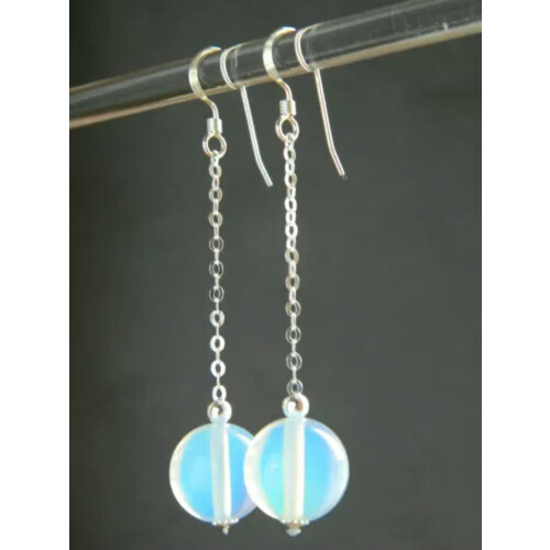 Opalite Moonstone Beads Earrings Silver 10mm Round 2