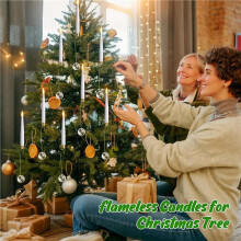 24pcs Flickering Remote 0.5In X 6In LED Short Taper Candles with 12 Crystal  Hooks,Flameless Warm Light Candlesticks