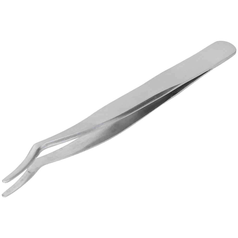 Silver Curved Eyelash Tweezer For False Lash Extensions Stainless Steel