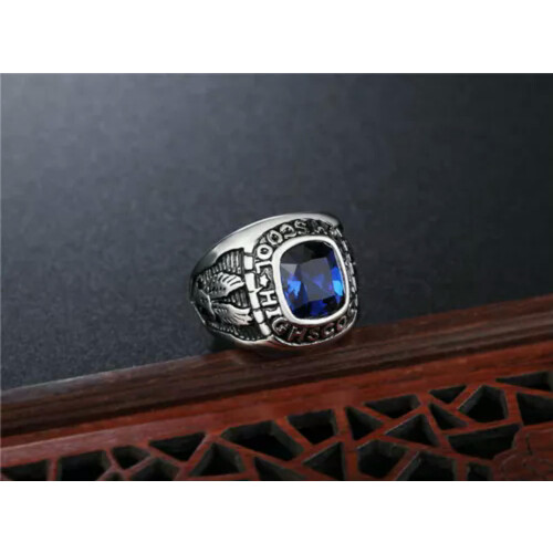 Stainless Steel Eagle Ring Blue CZ Vintage Punk Biker Size 1