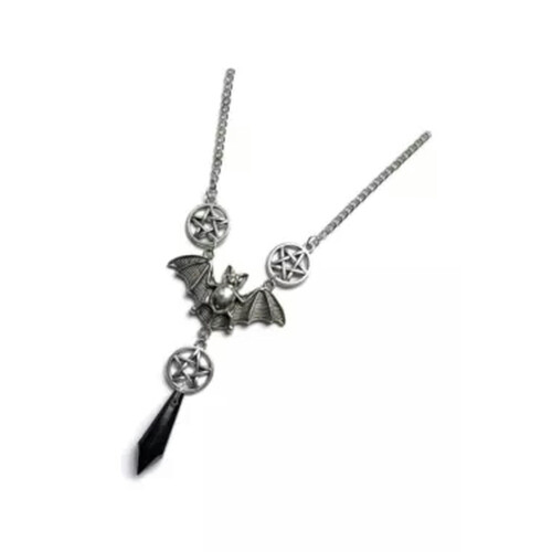 Bat Pendant Necklace Gothic Black Crystal 17 2