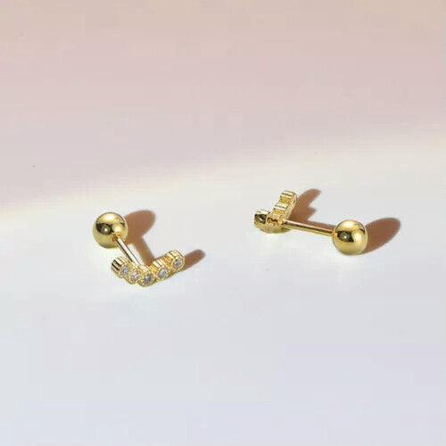 Sterling Silver Curved CZ Line Screw Back Stud Earring A4328-Silver 1