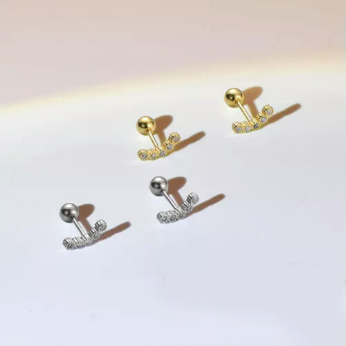 Sterling Silver Curved CZ Line Screw Back Stud Earring A4328-Silver 2