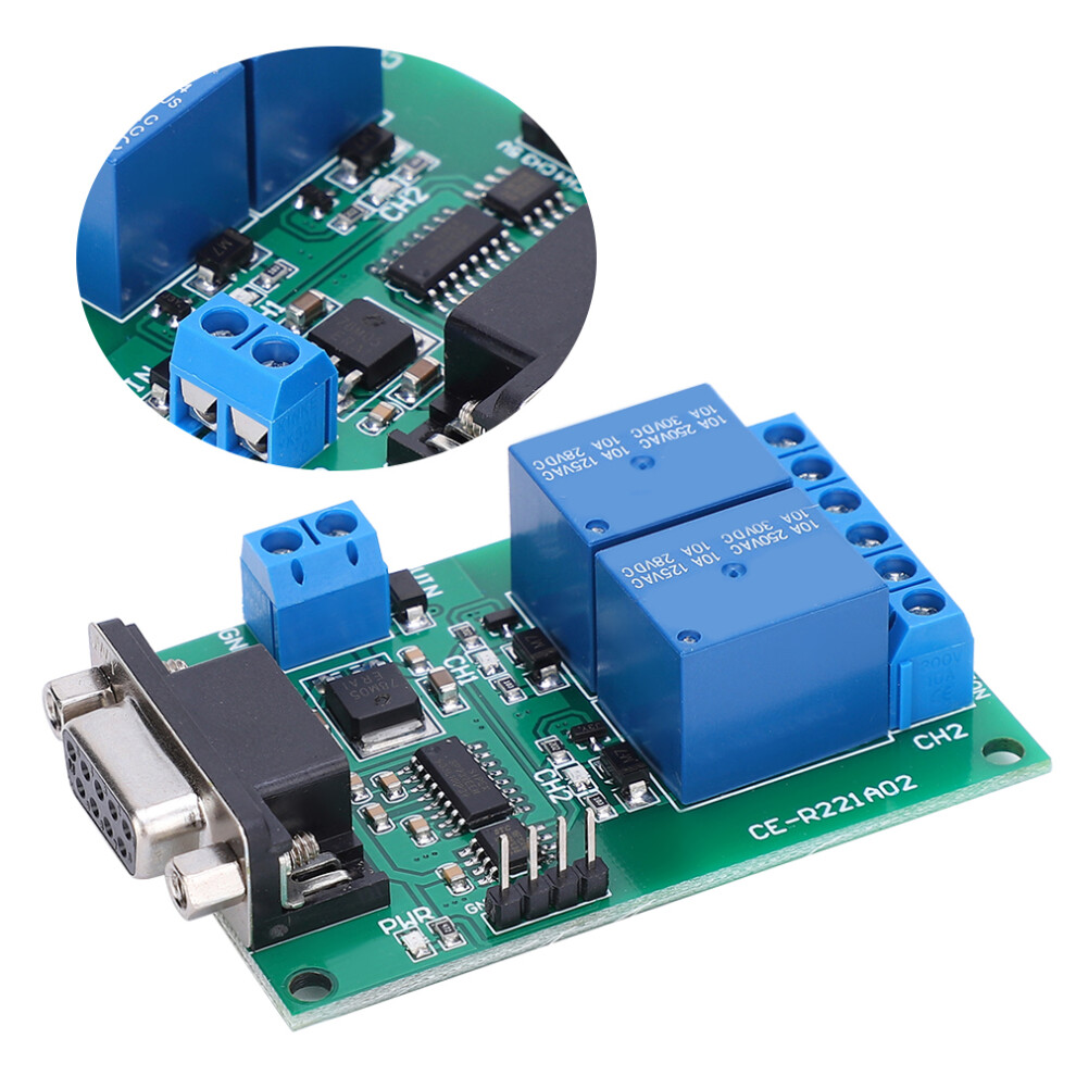 2-Channel Rs232 Uart Relay Module Db9 Switch Control Board Tb351 8461391940450