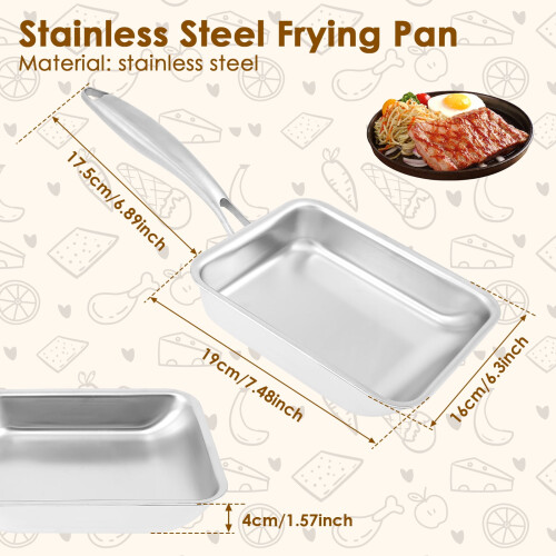 Tamagoyaki Pan Stainless Steel Rectangle Omelette Pan with 1