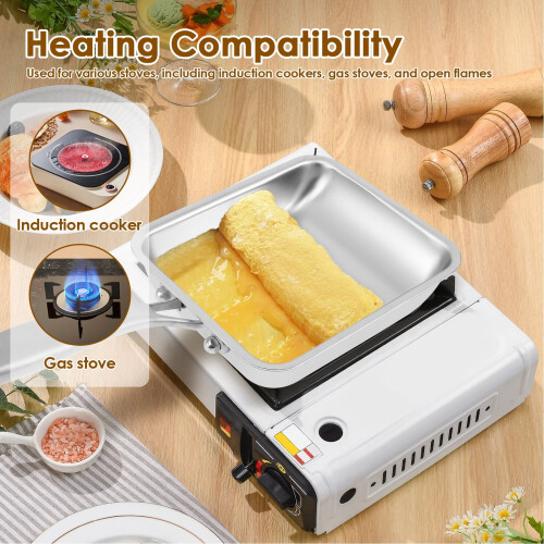 Tamagoyaki Pan Stainless Steel Rectangle Omelette Pan with 2