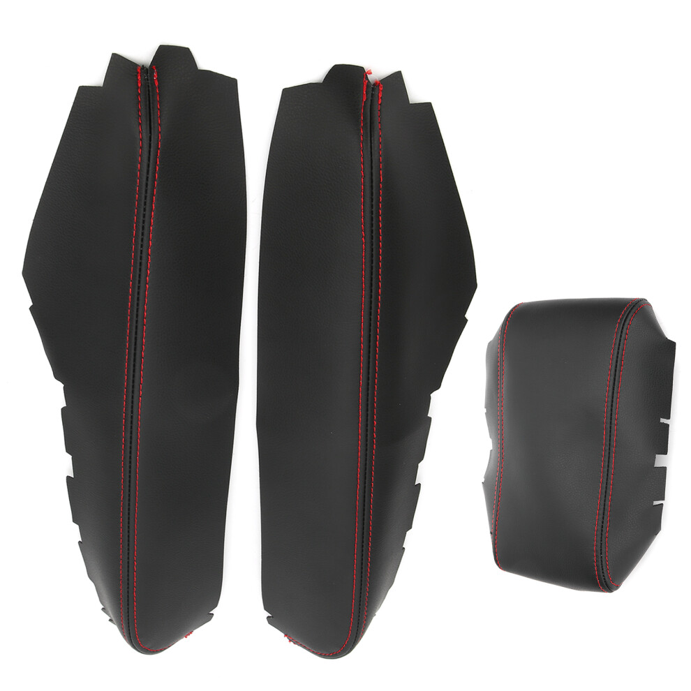 3Pcs Pu Leather Center Console Armrest Covers For Honda Civic 2016-2018 Black/Red 4181391942646