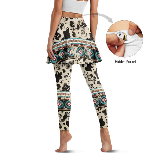 Γυναικείο Κολάν με Στάμπα Cow Print, Μπεζ, Ψηλόμεσο, 1 Ζεύγος 2