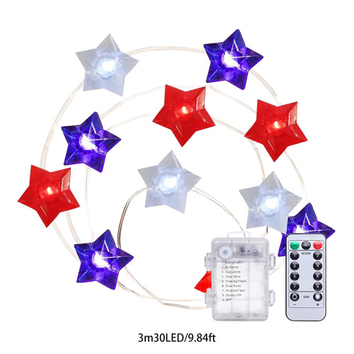 Christmas String Lights Red White Blue 9.84 FT with Remote 2