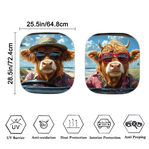 Σκίαστρο αυτοκινήτου Highland Cow, σετ 2 τεμαχίων 2