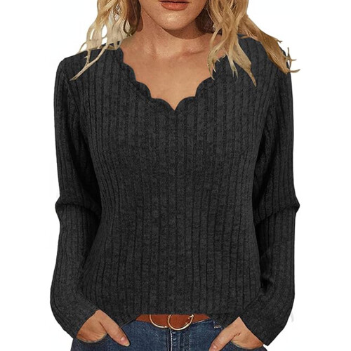 Zhi Γυναικείο Πλεκτό Μπλούζα με V-Neck και 3/4 Μανίκια, Χαλαρή Γραμμή, Μεταβατικής 1