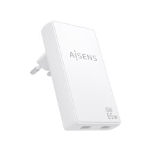 Caricatore da Muro GaN Aisens ASCH-65W2P077-W- 2xUSB Tipo-C- 65W- Bianco