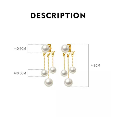 Puces d'oreilles pendantes à triple perle en argent sterling 1