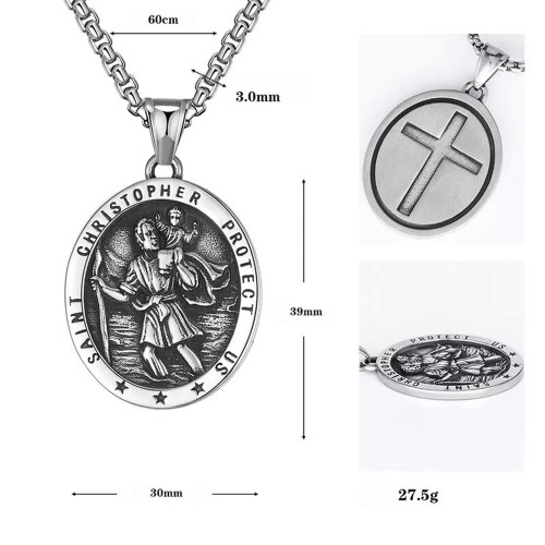Herre St. Christopher-medaljeanhengskjede i rustfritt stål, amulett - standard 1