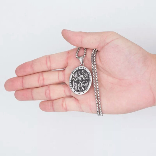 Herre St. Christopher-medaljeanhengskjede i rustfritt stål, amulett - standard 2