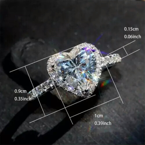 Heart-shaped cubic zirconia ring silver-plated size 5-12 1