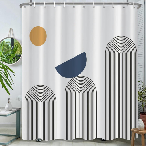 Boho Duschdraperi Svart Vit Randig 72x72 Tum 1