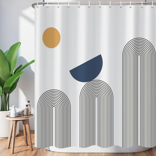Boho Duschdraperi Svart Vit Randig 72x72 Tum 2