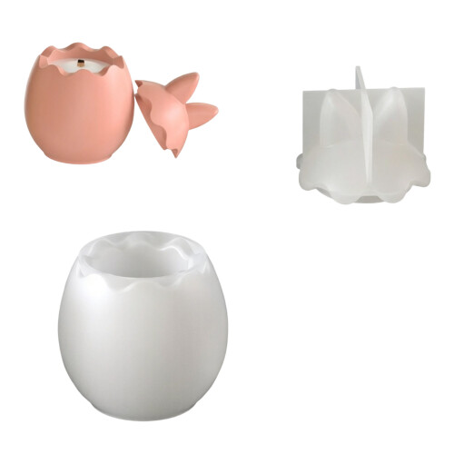 Rabbit Eggs Shape Silicone Candle Cup Molds With Lid For-C