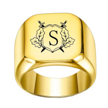 Stainless Steel Personalized Square Initial Alphabet A to Z Ring for Men Women Gold S Size 10