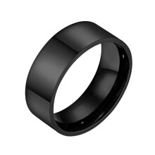 Men's and Women's Stainless Steel 8MM Classic Minimalist Flat Exterior Curved Interior Polished Ring Black Size 13