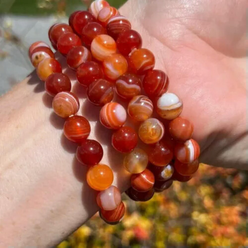 Bracelet en perles rondes de cristal de cornaline sardonyx 8 mm