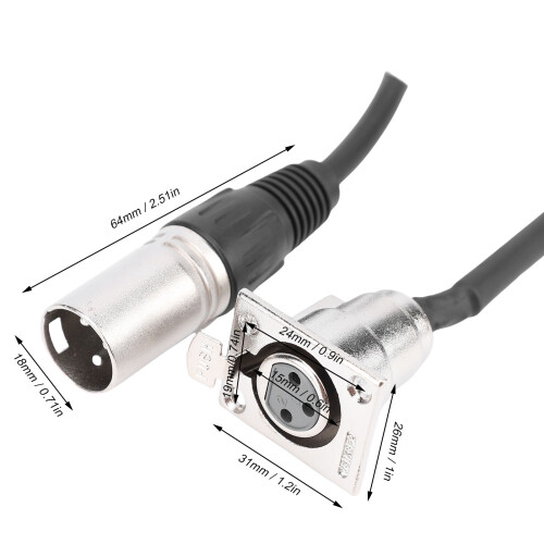 2 Stück XLR Pass-Through Kabel Typ D, 0,6 m, Silber 1