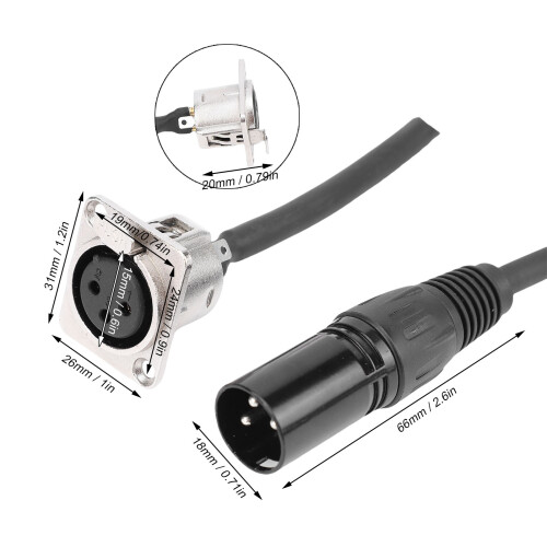 2 Stück XLR Pass-Through-Kabel 0,6 m D-Typ schwarz 1