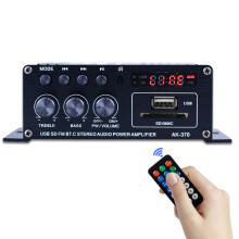AK370 Mini Audio Power Amplifier 20W x 2, Black Portable Speaker Amp for Car & Home